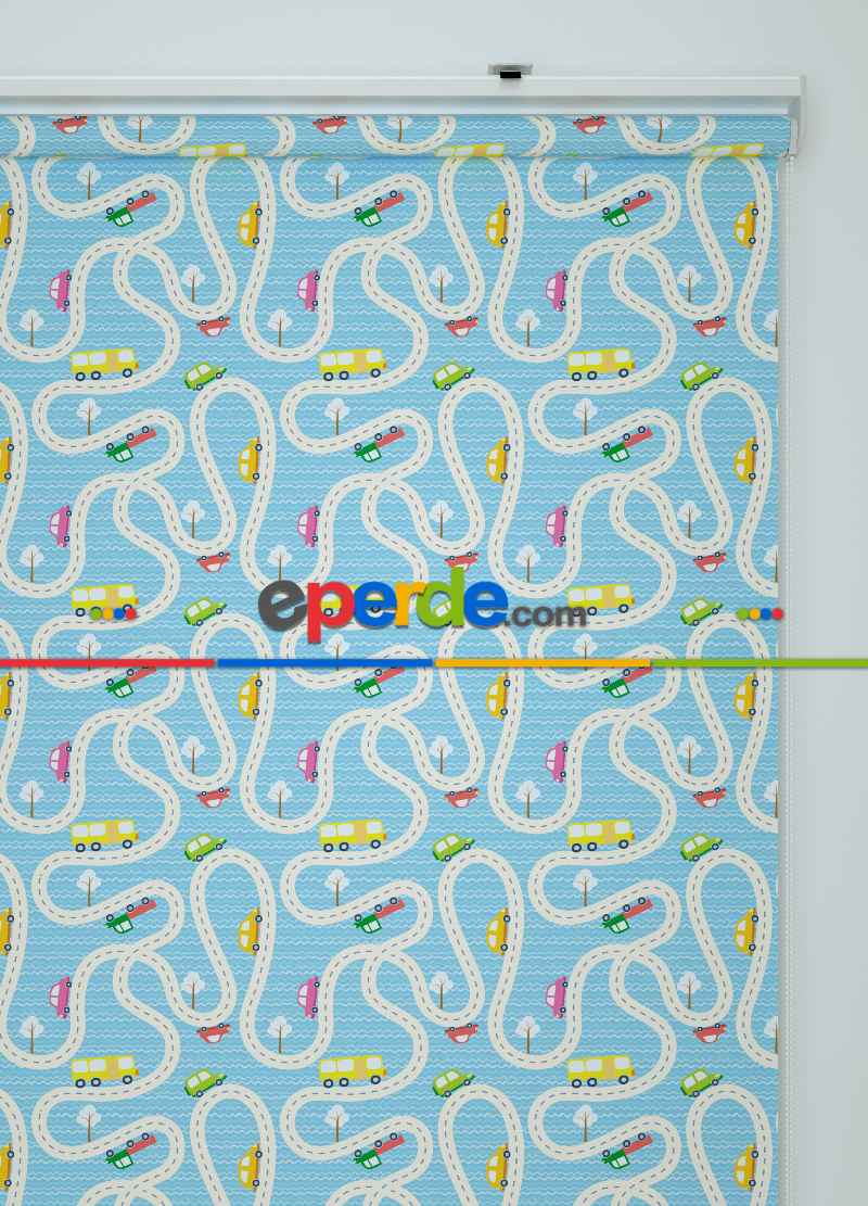 Araba Desenli Baskılı Stor Perde
