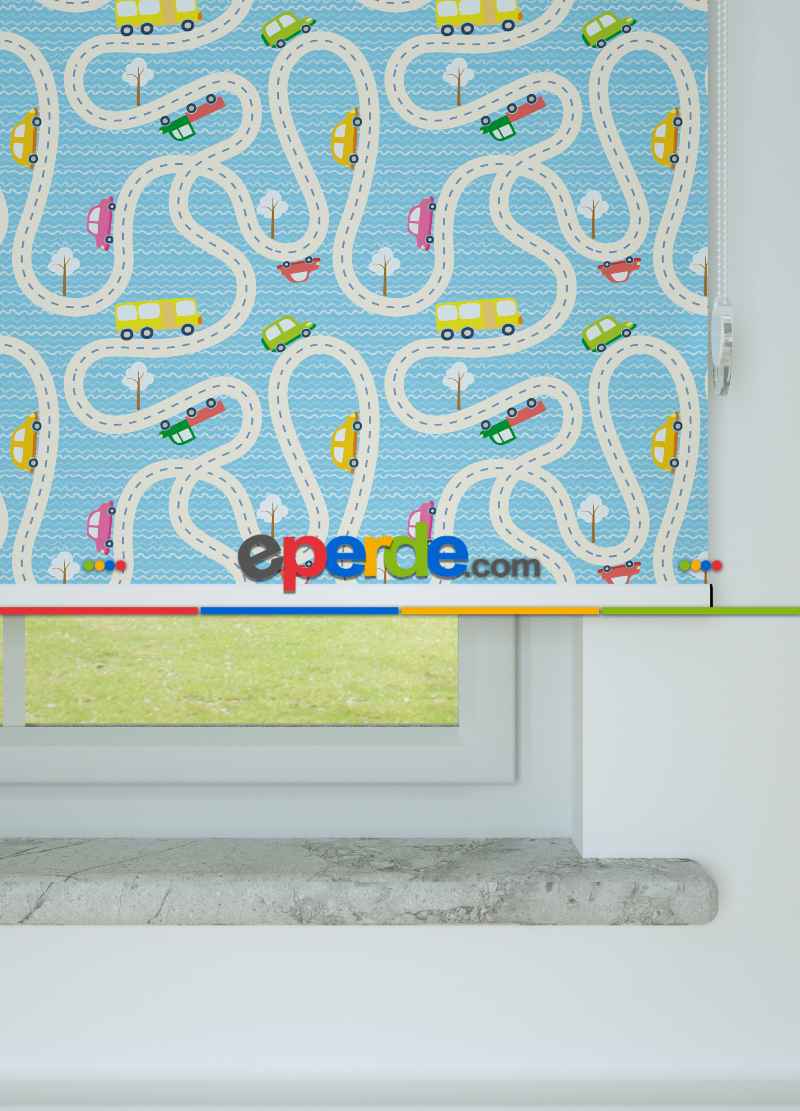 Araba Desenli Baskılı Stor Perde