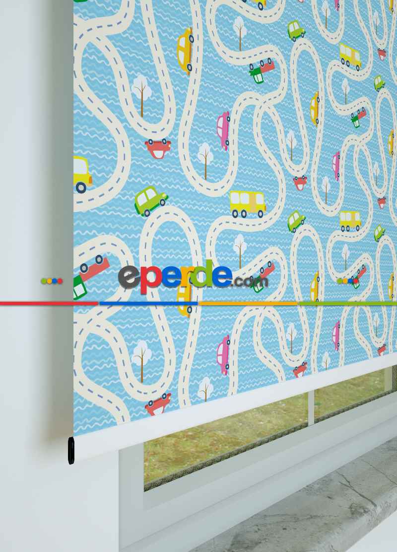 Araba Desenli Baskılı Stor Perde