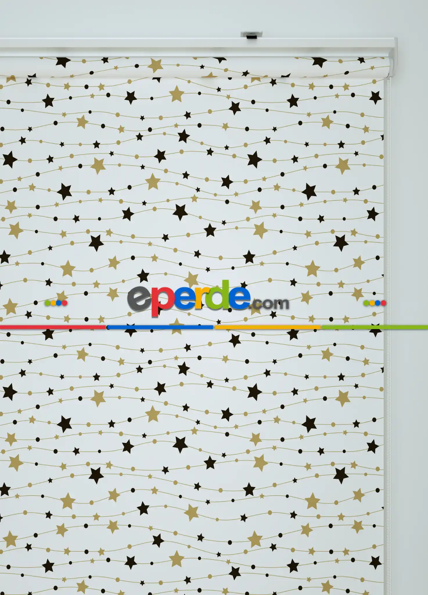 Siyah-gold Yıldız Desenli Baskılı Stor Perde