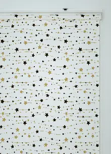 Siyah-gold Yıldız Desenli Baskılı Stor Perde