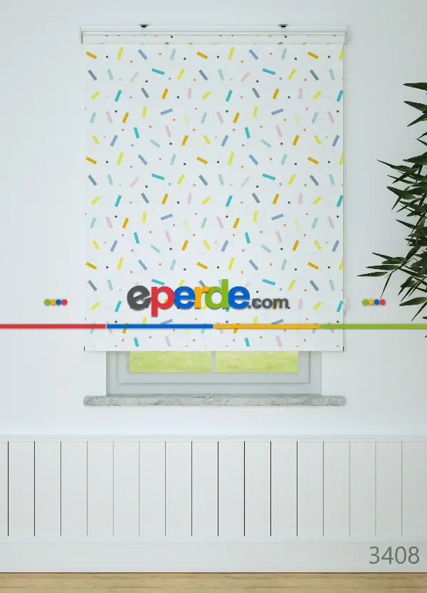 Renkli Konfeti Desenli Baskılı Stor Perde