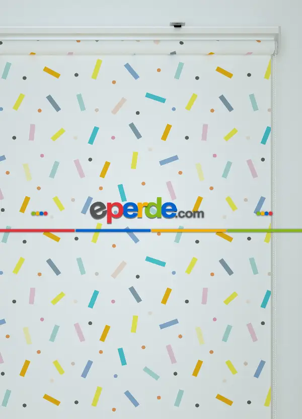 Renkli Konfeti Desenli Baskılı Stor Perde