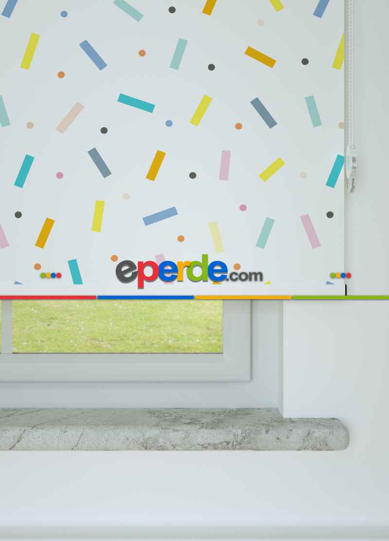 Renkli Konfeti Desenli Baskılı Stor Perde