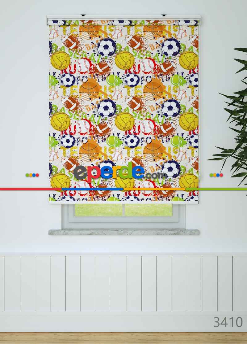 Futbol Topu Desenli Baskılı Stor Perde