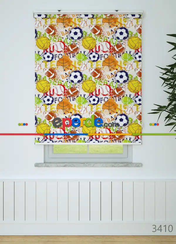 Futbol Topu Desenli Baskılı Stor Perde
