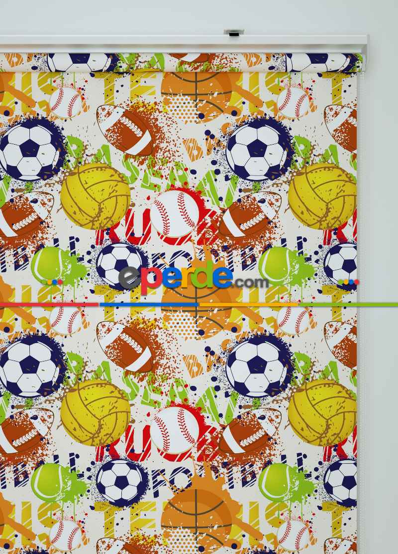 Futbol Topu Desenli Baskılı Stor Perde