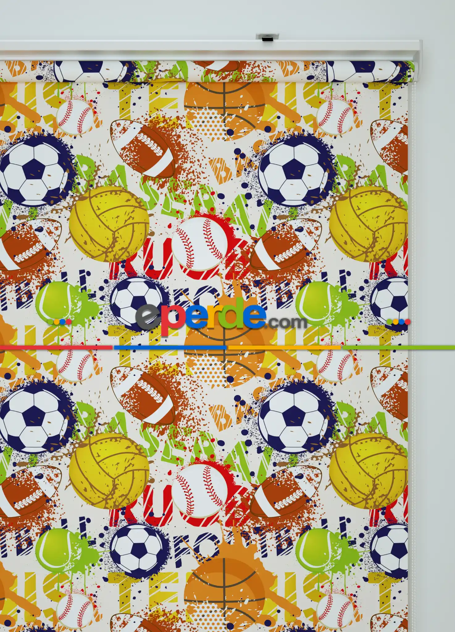 Futbol Topu Desenli Baskılı Stor Perde