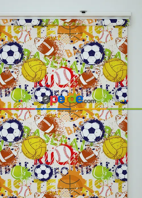 Futbol Topu Desenli Baskılı Stor Perde