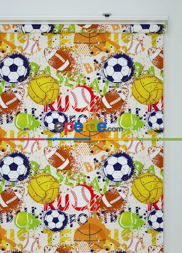 Futbol Topu Desenli Baskılı Stor Perde