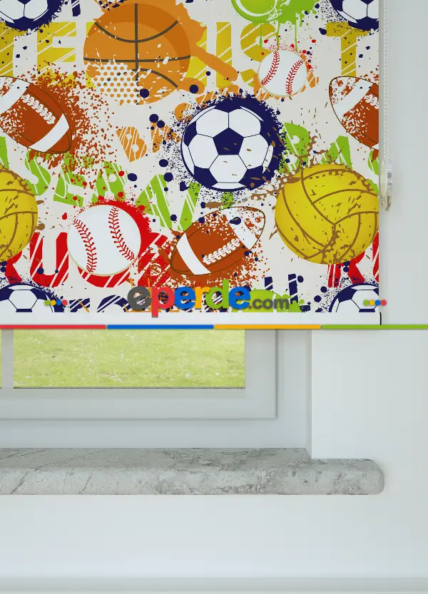 Futbol Topu Desenli Baskılı Stor Perde