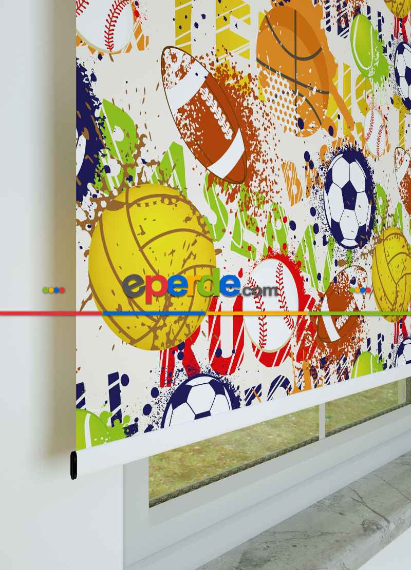 Futbol Topu Desenli Baskılı Stor Perde