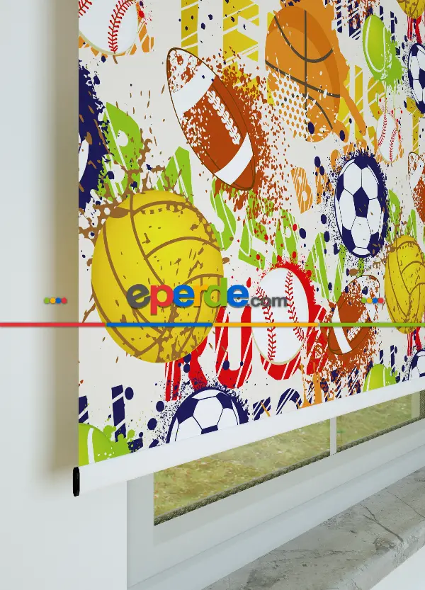 Futbol Topu Desenli Baskılı Stor Perde
