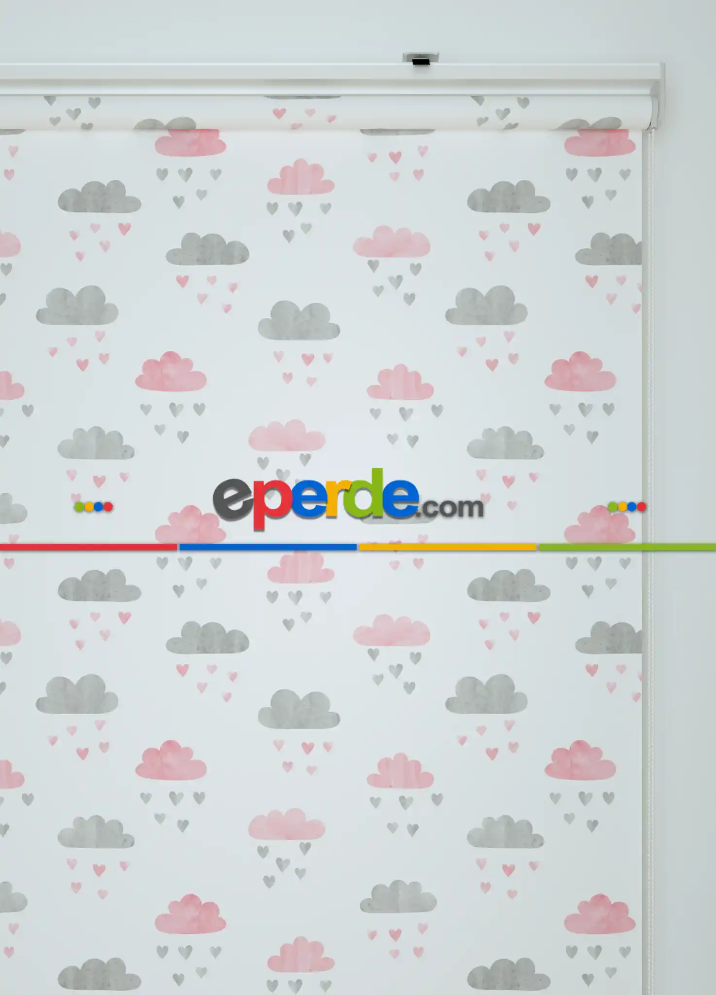 Pembe-gri Bulut Desenli Baskılı Stor Perde