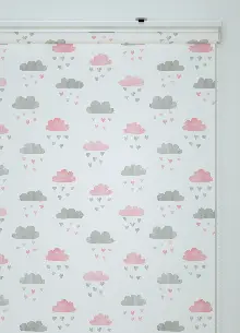 Pembe-gri Bulut Desenli Baskılı Stor Perde