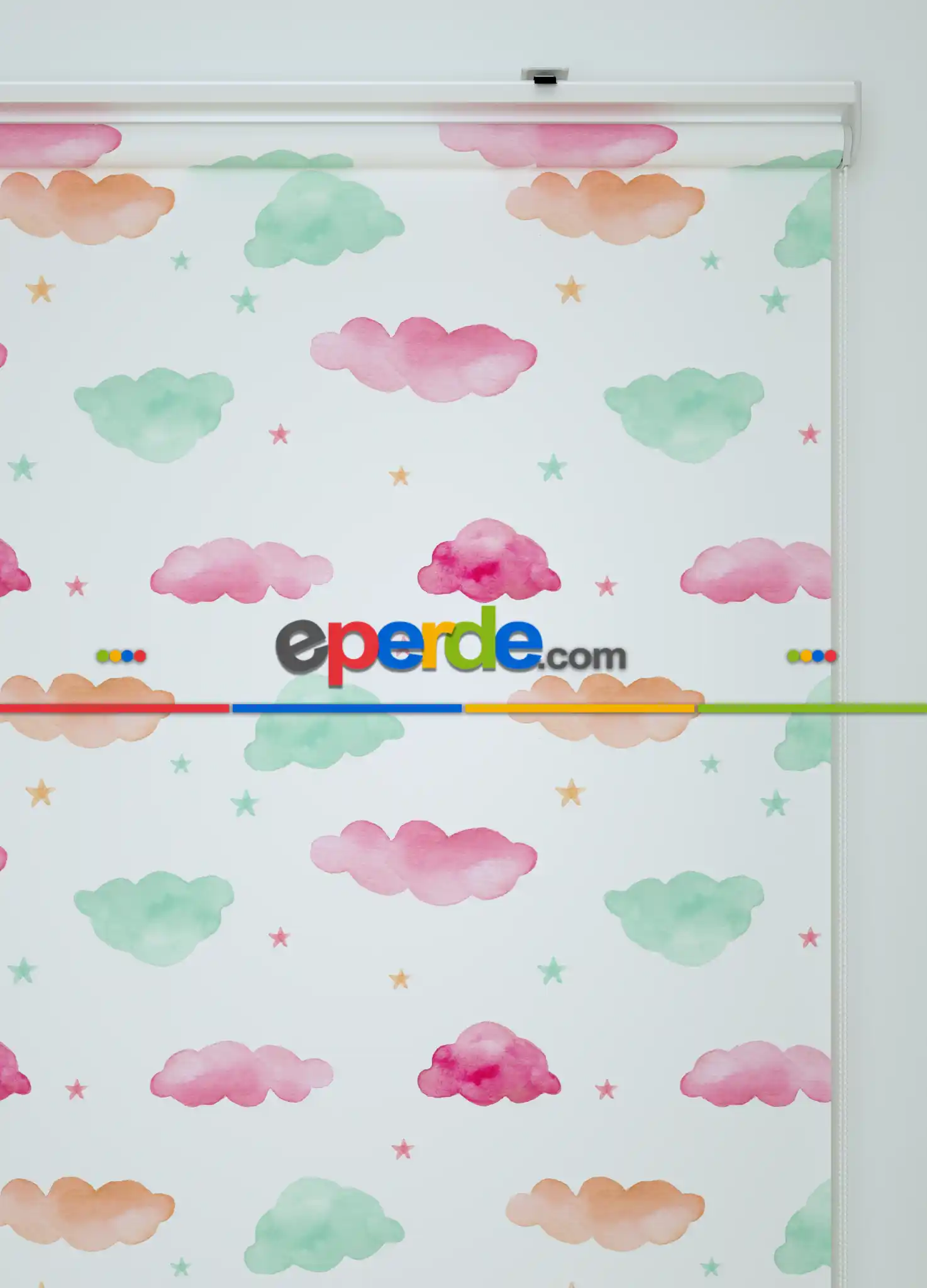 Sulu Boyalı Bulut Desenli Baskılı Stor Perde