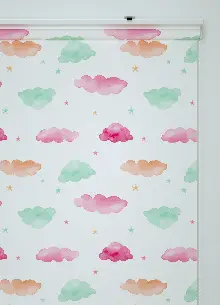 Sulu Boyalı Bulut Desenli Baskılı Stor Perde