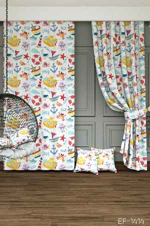 Dökümlü Kumaştan Çocuk Odası - Geniş En Denizci Desen Fon Perde 1. Kalite