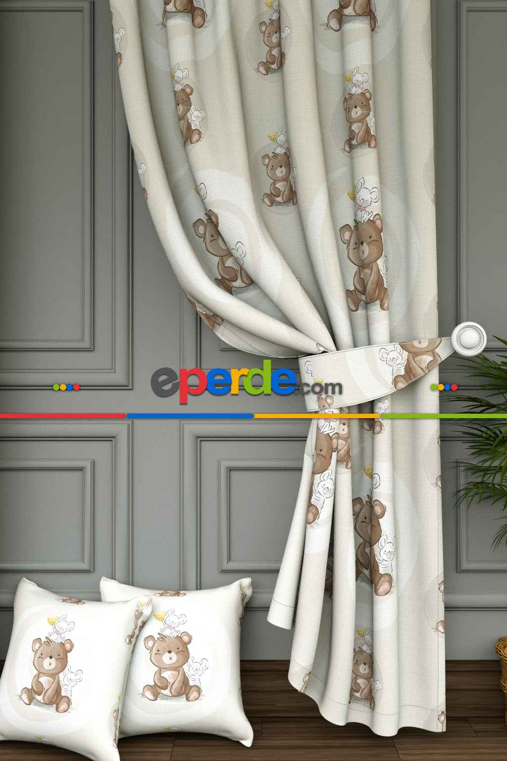 Dökümlü Kumaştan Sevimli Hayvanlar Ayıcık Ve Fare Desenli Geniş Fon Perde 1. Kalite