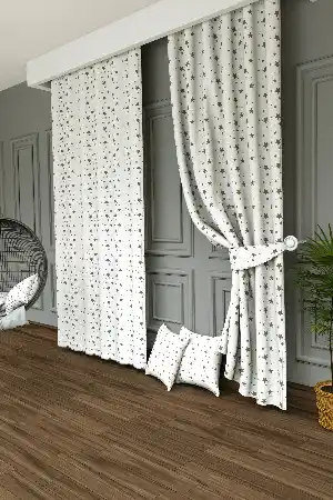 Dökümlü Kumaştan Yıldız Desenli Baskılı Fon Perde - 1. Kalite Yumuşak Dökümlü Kumaş