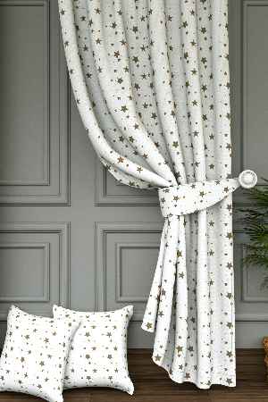 Dökümlü Kumaştan Yıldız Desenli Baskılı Fon Perde - 1. Kalite Yumuşak Dökümlü Kumaş