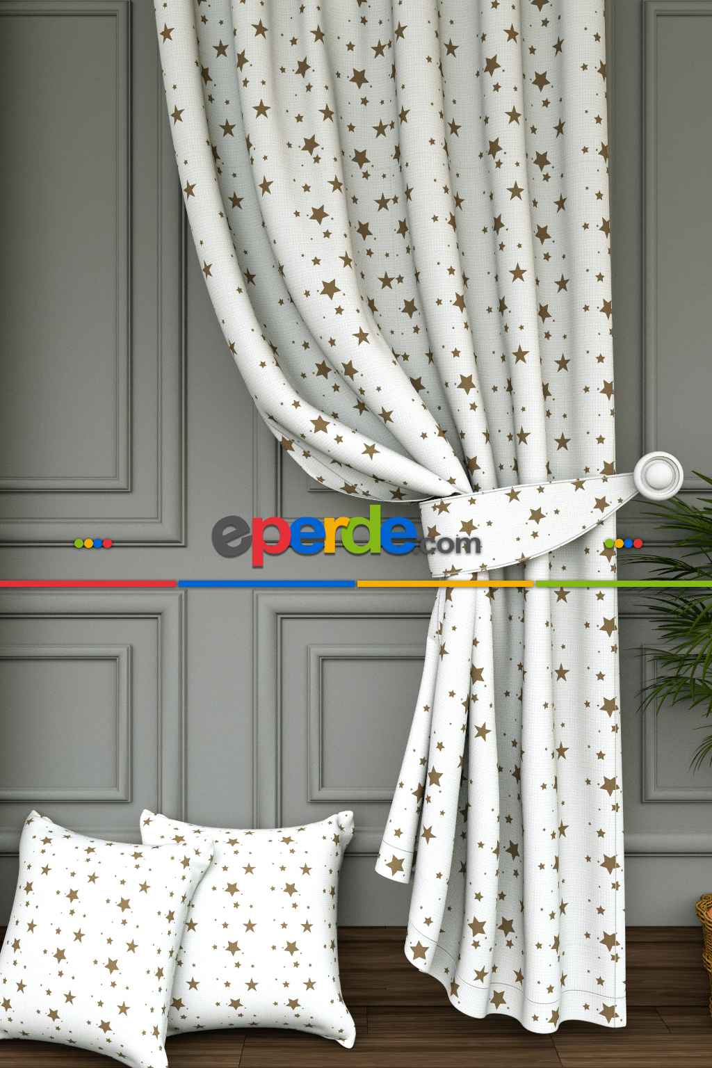 Dökümlü Kumaştan Yıldız Desenli Baskılı Fon Perde - 1. Kalite Yumuşak Dökümlü Kumaş