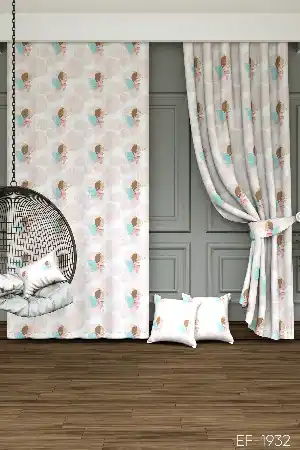 Dökümlü Kumaştan Peri Desenli Baskılı Fon Perde - 1. Kalite Yumuşak Dökümlü Kumaş