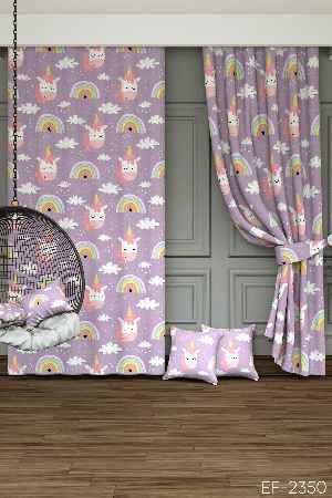 Dökümlü Kumaştan Unicorn Bulut Ve Gökkuşağı Desenli Baskılı Fon Perde - 1. Kalite Yumuşak Dökümlü Kumaş