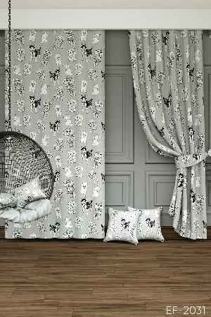 Dökümlü Kumaştan Sevimli Hayvanlar Desenli Baskılı Fon Perde - 1. Kalite Yumuşak Dökümlü Kumaş