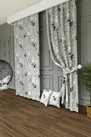 Dökümlü Kumaştan Sevimli Hayvanlar Desenli Baskılı Fon Perde - 1. Kalite Yumuşak Dökümlü Kumaş