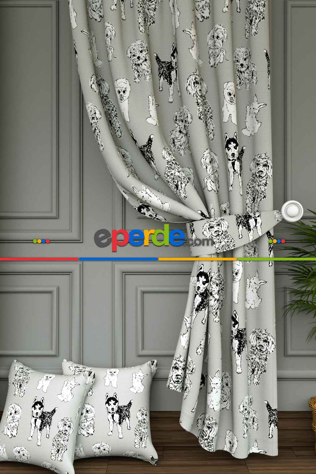 Dökümlü Kumaştan Sevimli Hayvanlar Desenli Baskılı Fon Perde - 1. Kalite Yumuşak Dökümlü Kumaş