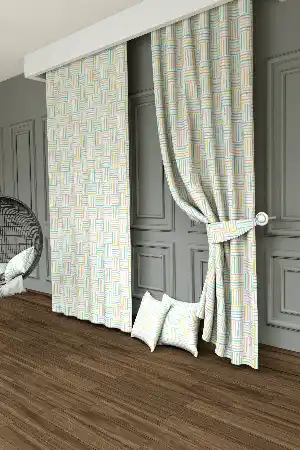 Dökümlü Kumaştan Çocuk Odası - Ekoseli Desenli Baskılı Fon Perde - 1. Kalite Yumuşak Dökümlü Kumaş