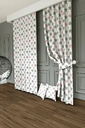 Yıldız Desenli Baskılı Fon Perde - 1. Kalite Yumuşak Dökümlü Kumaş