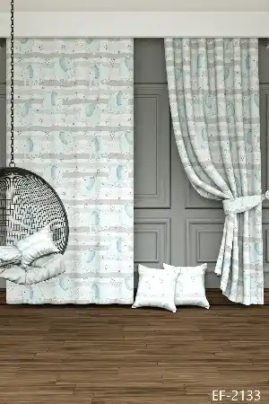 Dökümlü Kumaştan Fil Desenli Baskılı Fon Perde - 1. Kalite Yumuşak Dökümlü Kumaş