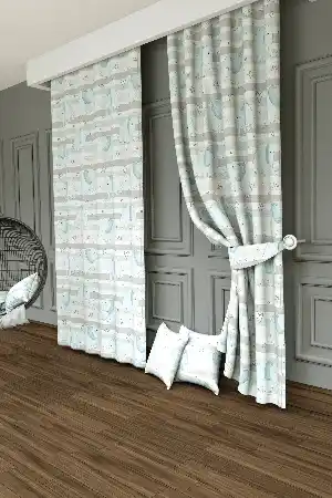 Dökümlü Kumaştan Fil Desenli Baskılı Fon Perde - 1. Kalite Yumuşak Dökümlü Kumaş