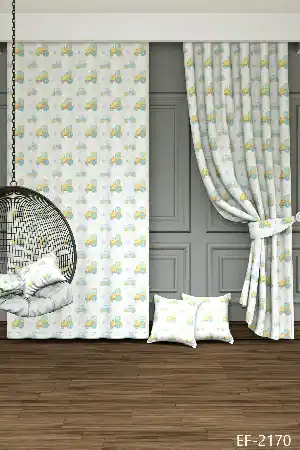 Yıldız Ve Araba Desenli Baskılı Fon Perde - 1. Kalite Yumuşak Dökümlü Kumaş