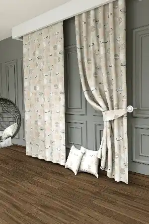 Dökümlü Kumaştan Çocuk Odası - Gezegen Desenli Baskılı Fon Perde - 1. Kalite Yumuşak Dökümlü Kumaş