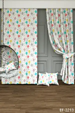 Dökümlü Kumaştan Balon Desenli Baskılı Fon Perde - 1. Kalite Yumuşak Dökümlü Kumaş