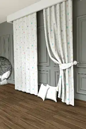 Puantiyeli Desenli Baskılı Fon Perde - 1. Kalite Yumuşak Dökümlü Kumaş