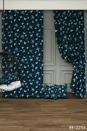 Dökümlü Kumaştan Çocuk Odası - Kelebek Desenli Baskılı Fon Perde - 1. Kalite Yumuşak Dökümlü Kumaş