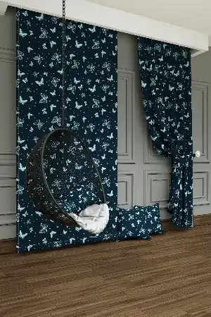 Dökümlü Kumaştan Çocuk Odası - Kelebek Desenli Baskılı Fon Perde - 1. Kalite Yumuşak Dökümlü Kumaş