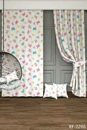 Kelebek Desenli Baskılı Fon Perde - 1. Kalite Yumuşak Dökümlü Kumaş