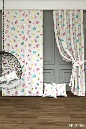 Kelebek Desenli Baskılı Fon Perde - 1. Kalite Yumuşak Dökümlü Kumaş