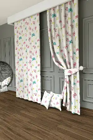 Kelebek Desenli Baskılı Fon Perde - 1. Kalite Yumuşak Dökümlü Kumaş