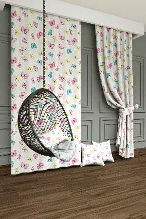 Kelebek Desenli Baskılı Fon Perde - 1. Kalite Yumuşak Dökümlü Kumaş