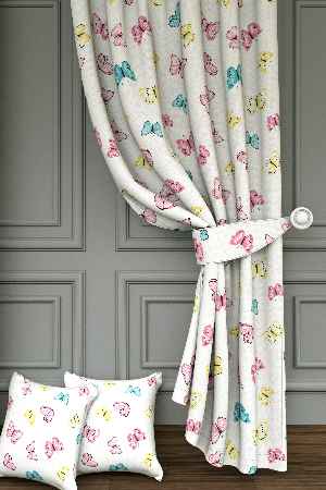 Kelebek Desenli Baskılı Fon Perde - 1. Kalite Yumuşak Dökümlü Kumaş