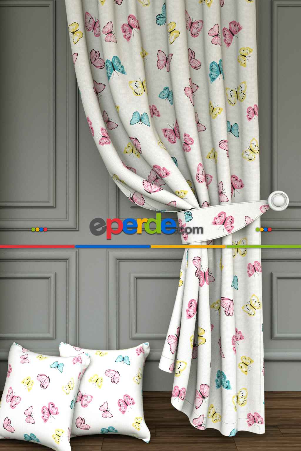 Kelebek Desenli Baskılı Fon Perde - 1. Kalite Yumuşak Dökümlü Kumaş