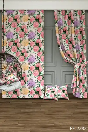 Dökümlü Kumaştan Çiçek Gül Desenli Baskılı Fon Perde - 1. Kalite Yumuşak Dökümlü Kumaş