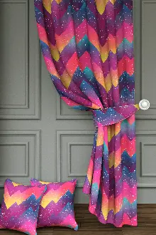 Dökümlü Kumaştan Çocuk Odası - Kız Çocuk Ve Genç Odası Zikzak Desenli Baskılı Fon Perde - 1. Kalite Yumuşak Dökümlü Kumaş