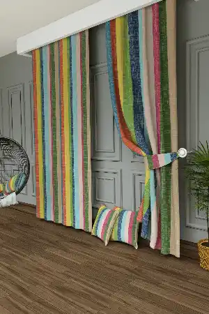 Dökümlü Kumaştan Yeşil Mavi Çizgi Desenli Baskılı Fon Perde Geniş En 1. Kalite